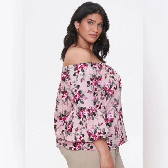 NO COMMENT x FOREVER 21 Plus Size Floral Off the‎ Shoulder Top - Picture 4 of 10